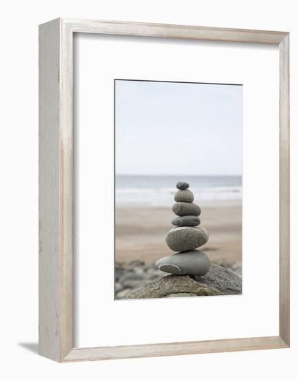 Stone Tower, Balance, Pebble Stones, Beach-Andrea Haase-Framed Photographic Print