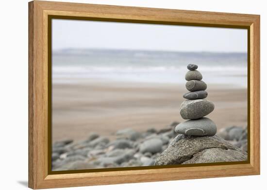 Stone Tower, Balance, Pebble Stones, Beach-Andrea Haase-Framed Premier Image Canvas