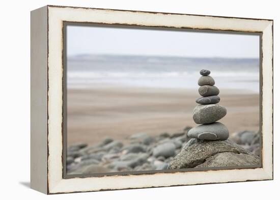 Stone Tower, Balance, Pebble Stones, Beach-Andrea Haase-Framed Premier Image Canvas