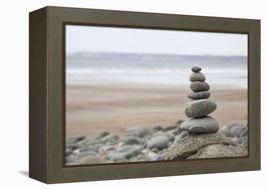 Stone Tower, Balance, Pebble Stones, Beach-Andrea Haase-Framed Premier Image Canvas