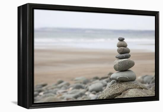 Stone Tower, Balance, Pebble Stones, Beach-Andrea Haase-Framed Premier Image Canvas