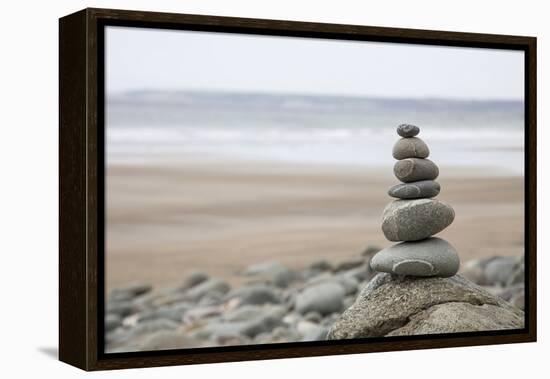 Stone Tower, Balance, Pebble Stones, Beach-Andrea Haase-Framed Premier Image Canvas