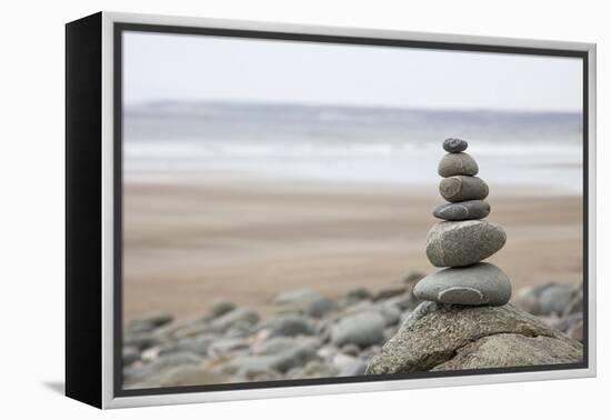 Stone Tower, Balance, Pebble Stones, Beach-Andrea Haase-Framed Premier Image Canvas