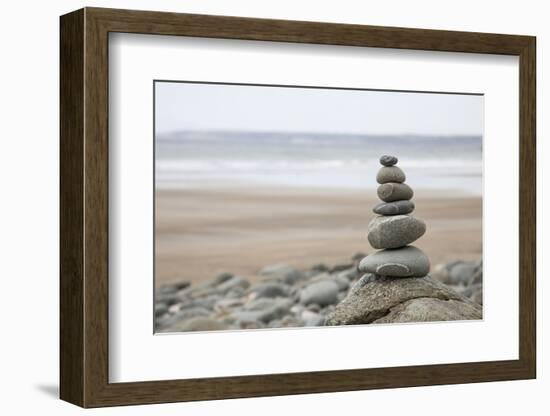 Stone Tower, Balance, Pebble Stones, Beach-Andrea Haase-Framed Photographic Print