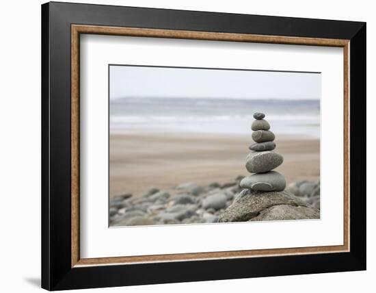 Stone Tower, Balance, Pebble Stones, Beach-Andrea Haase-Framed Photographic Print