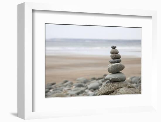 Stone Tower, Balance, Pebble Stones, Beach-Andrea Haase-Framed Photographic Print