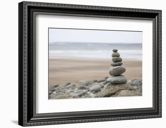 Stone Tower, Balance, Pebble Stones, Beach-Andrea Haase-Framed Photographic Print