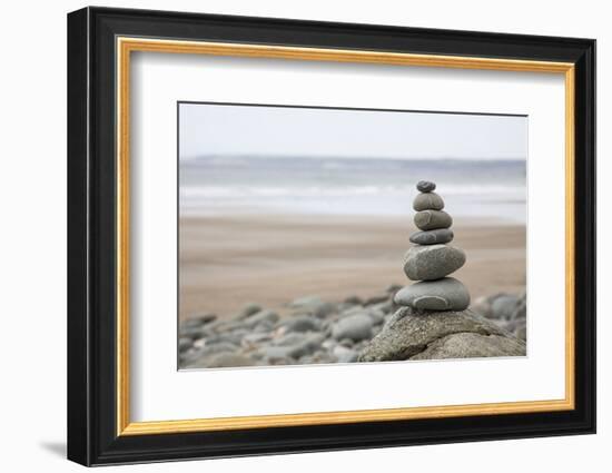 Stone Tower, Balance, Pebble Stones, Beach-Andrea Haase-Framed Photographic Print