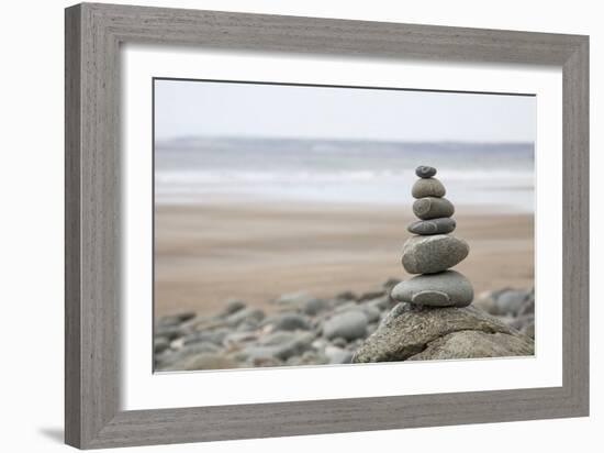 Stone Tower, Balance, Pebble Stones, Beach-Andrea Haase-Framed Photographic Print