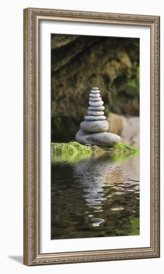 Stone Tower, Pebbles, Moss, Water-Andrea Haase-Framed Photographic Print