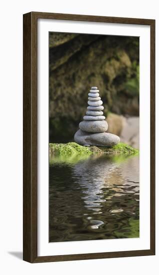 Stone Tower, Pebbles, Moss, Water-Andrea Haase-Framed Photographic Print