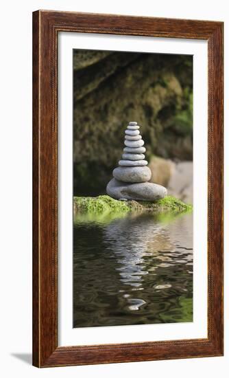 Stone Tower, Pebbles, Moss, Water-Andrea Haase-Framed Photographic Print