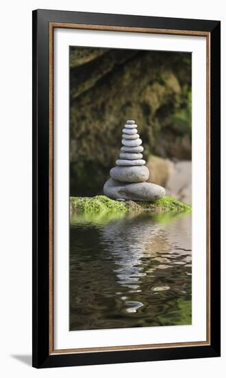 Stone Tower, Pebbles, Moss, Water-Andrea Haase-Framed Photographic Print