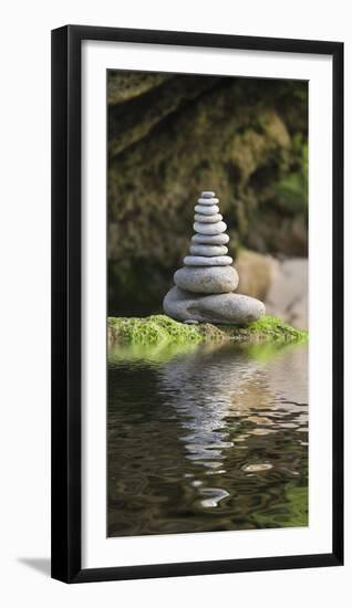 Stone Tower, Pebbles, Moss, Water-Andrea Haase-Framed Photographic Print