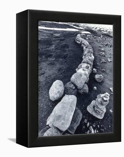 Stone Wall and Cairns, the Arctic Circle, Norway-Walter Bibikow-Framed Premier Image Canvas