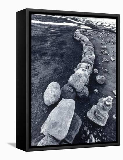 Stone Wall and Cairns, the Arctic Circle, Norway-Walter Bibikow-Framed Premier Image Canvas