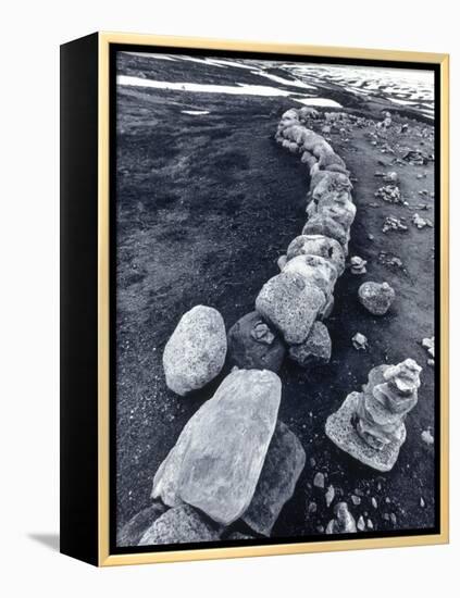 Stone Wall and Cairns, the Arctic Circle, Norway-Walter Bibikow-Framed Premier Image Canvas