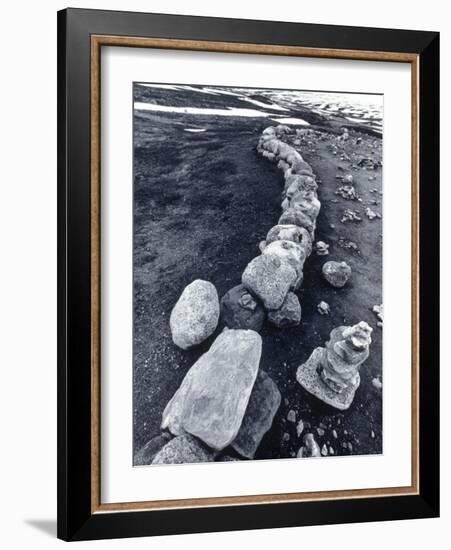 Stone Wall and Cairns, the Arctic Circle, Norway-Walter Bibikow-Framed Photographic Print