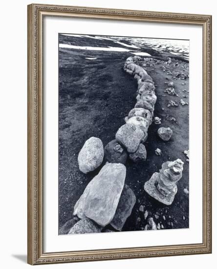 Stone Wall and Cairns, the Arctic Circle, Norway-Walter Bibikow-Framed Photographic Print