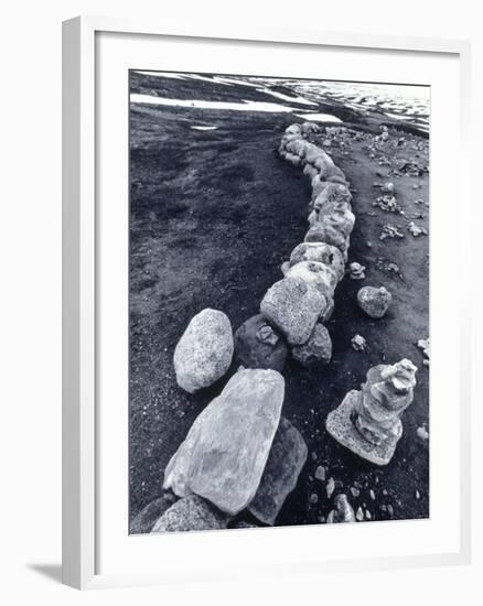 Stone Wall and Cairns, the Arctic Circle, Norway-Walter Bibikow-Framed Photographic Print