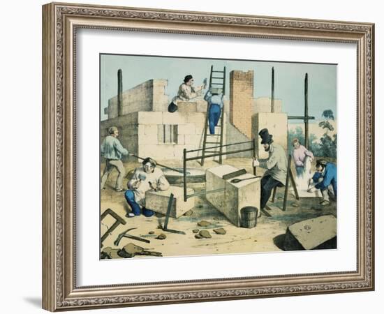 Stonecutter, Mason and Sawyer, 19th century French Engraving-null-Framed Giclee Print