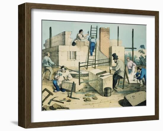 Stonecutter, Mason and Sawyer, 19th century French Engraving-null-Framed Giclee Print