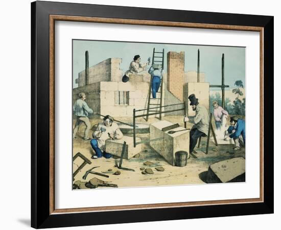 Stonecutter, Mason and Sawyer, 19th century French Engraving-null-Framed Giclee Print