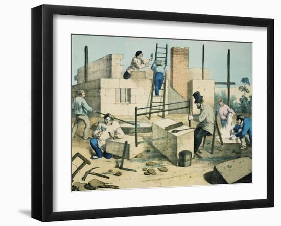 Stonecutter, Mason and Sawyer, 19th century French Engraving-null-Framed Giclee Print