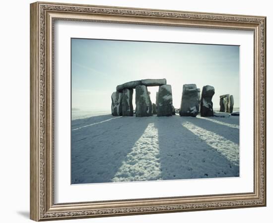 Stonehenge, Unesco World Heritage Site, in Winter Snow, Wiltshire, England, United Kingdom, Europe-Adam Woolfitt-Framed Photographic Print