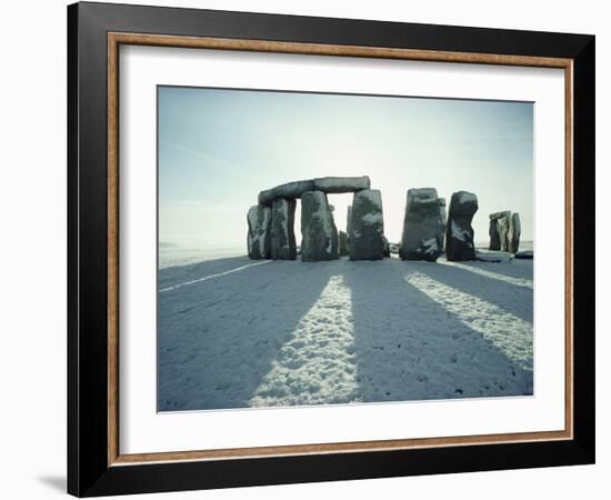 Stonehenge, Unesco World Heritage Site, in Winter Snow, Wiltshire, England, United Kingdom, Europe-Adam Woolfitt-Framed Photographic Print