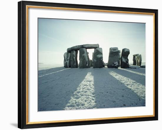 Stonehenge, Unesco World Heritage Site, in Winter Snow, Wiltshire, England, United Kingdom, Europe-Adam Woolfitt-Framed Photographic Print