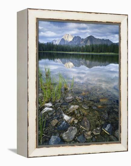 Stones Along Shore of Frog Lake with Mountain Peaks in Back, Sawtooth National Recreation Area, USA-Scott T^ Smith-Framed Premier Image Canvas