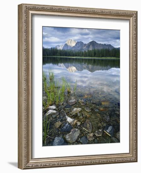 Stones Along Shore of Frog Lake with Mountain Peaks in Back, Sawtooth National Recreation Area, USA-Scott T^ Smith-Framed Photographic Print