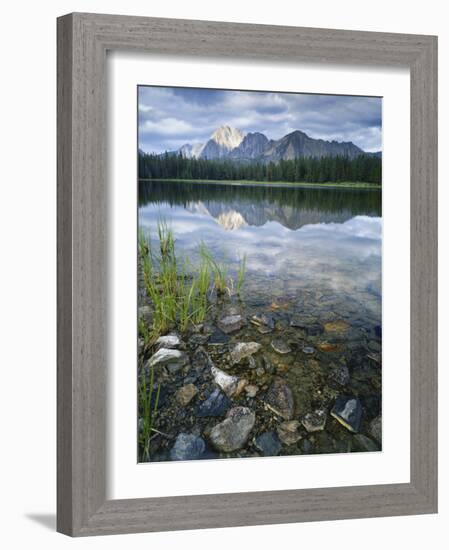 Stones Along Shore of Frog Lake with Mountain Peaks in Back, Sawtooth National Recreation Area, USA-Scott T^ Smith-Framed Photographic Print