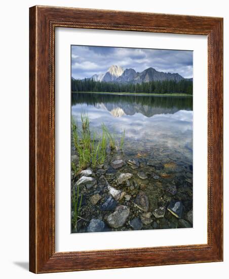 Stones Along Shore of Frog Lake with Mountain Peaks in Back, Sawtooth National Recreation Area, USA-Scott T^ Smith-Framed Photographic Print