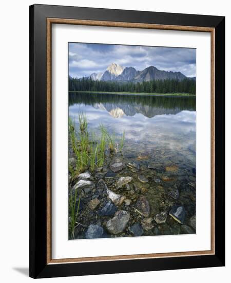 Stones Along Shore of Frog Lake with Mountain Peaks in Back, Sawtooth National Recreation Area, USA-Scott T^ Smith-Framed Photographic Print