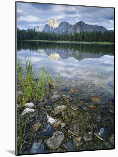 Stones Along Shore of Frog Lake with Mountain Peaks in Back, Sawtooth National Recreation Area, USA-Scott T^ Smith-Mounted Photographic Print