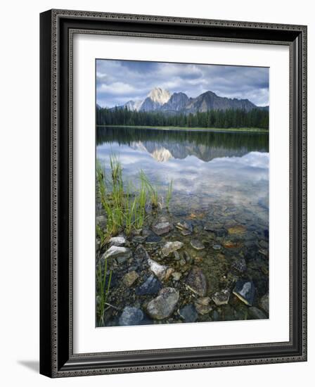 Stones Along Shore of Frog Lake with Mountain Peaks in Back, Sawtooth National Recreation Area, USA-Scott T^ Smith-Framed Photographic Print