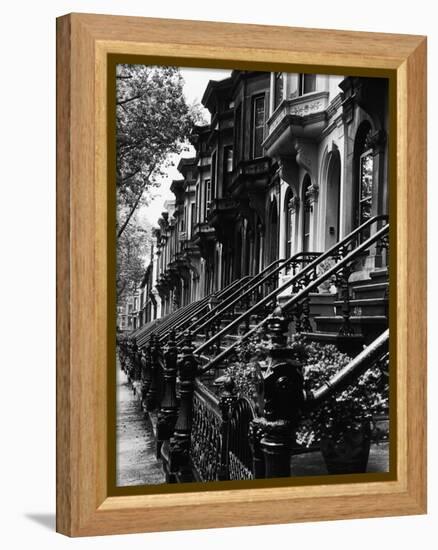 Stoops on 19th Century Brooklyn Row Houses-Karen Tweedy-Holmes-Framed Premier Image Canvas