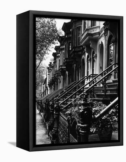 Stoops on 19th Century Brooklyn Row Houses-Karen Tweedy-Holmes-Framed Premier Image Canvas