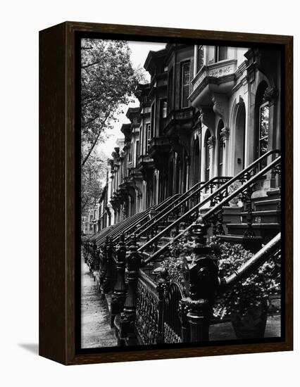 Stoops on 19th Century Brooklyn Row Houses-Karen Tweedy-Holmes-Framed Premier Image Canvas