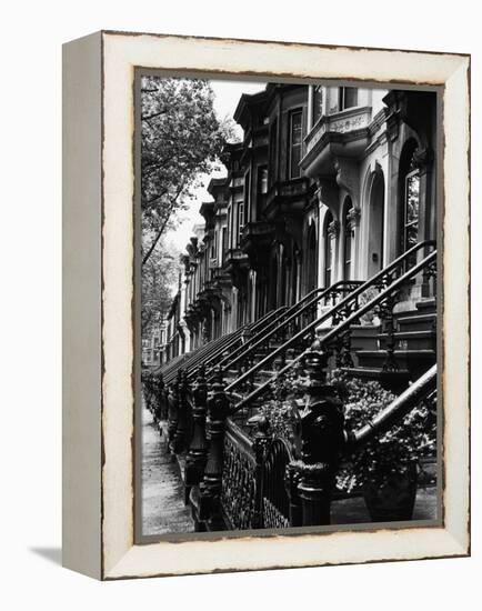 Stoops on 19th Century Brooklyn Row Houses-Karen Tweedy-Holmes-Framed Premier Image Canvas