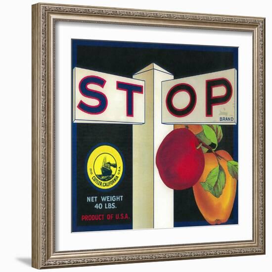 Stop Apple Crate Label - Cutler, CA-Lantern Press-Framed Art Print