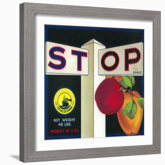 Stop Apple Crate Label - Cutler, CA-Lantern Press-Framed Art Print