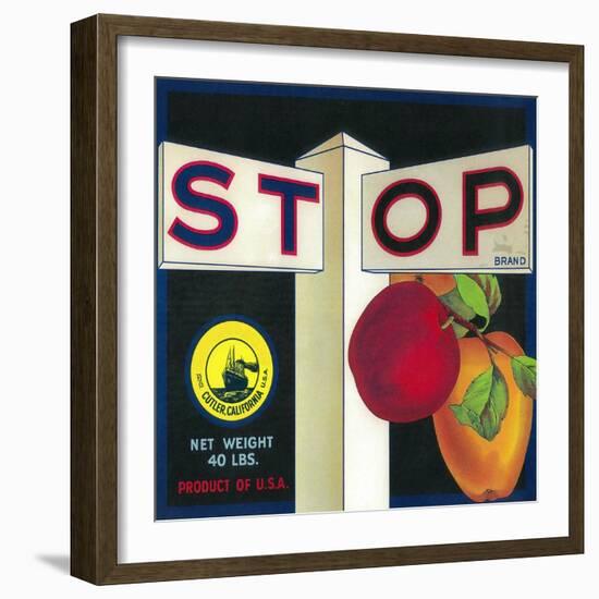 Stop Apple Crate Label - Cutler, CA-Lantern Press-Framed Art Print