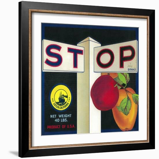 Stop Apple Crate Label - Cutler, CA-Lantern Press-Framed Art Print