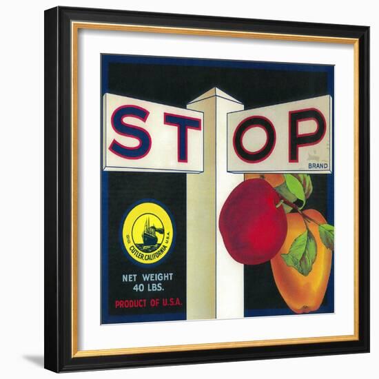 Stop Apple Crate Label - Cutler, CA-Lantern Press-Framed Art Print