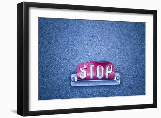 Stop Sign On Asphalt-Justin Bailie-Framed Photographic Print