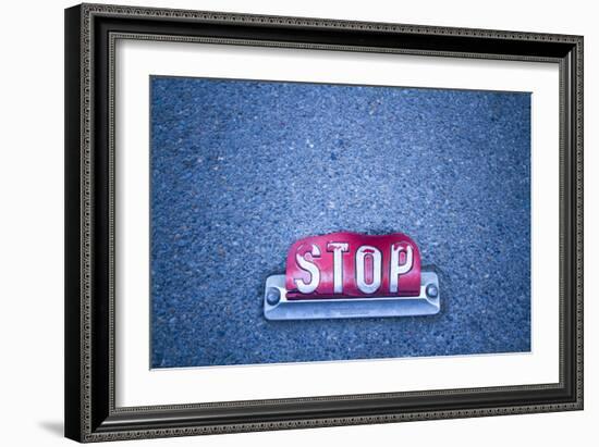 Stop Sign On Asphalt-Justin Bailie-Framed Photographic Print