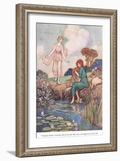 Stopping Beside a Fountain-Warwick Goble-Framed Giclee Print